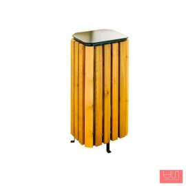 Paperera de fusta amb tapa metàl·lica